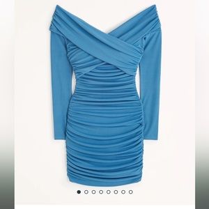 Off-The-Shoulder Ruched Mini Dress Abercrombie and Fitch